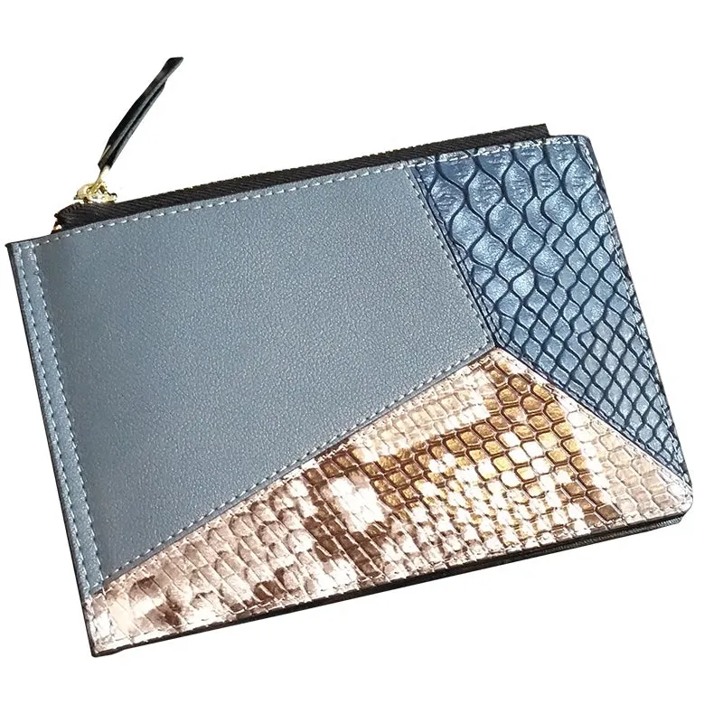 Cute Womens Patchwork Light Coffee Leather Card Wallets Card Clutch Wallet Zip Card Holder Wallet for Women