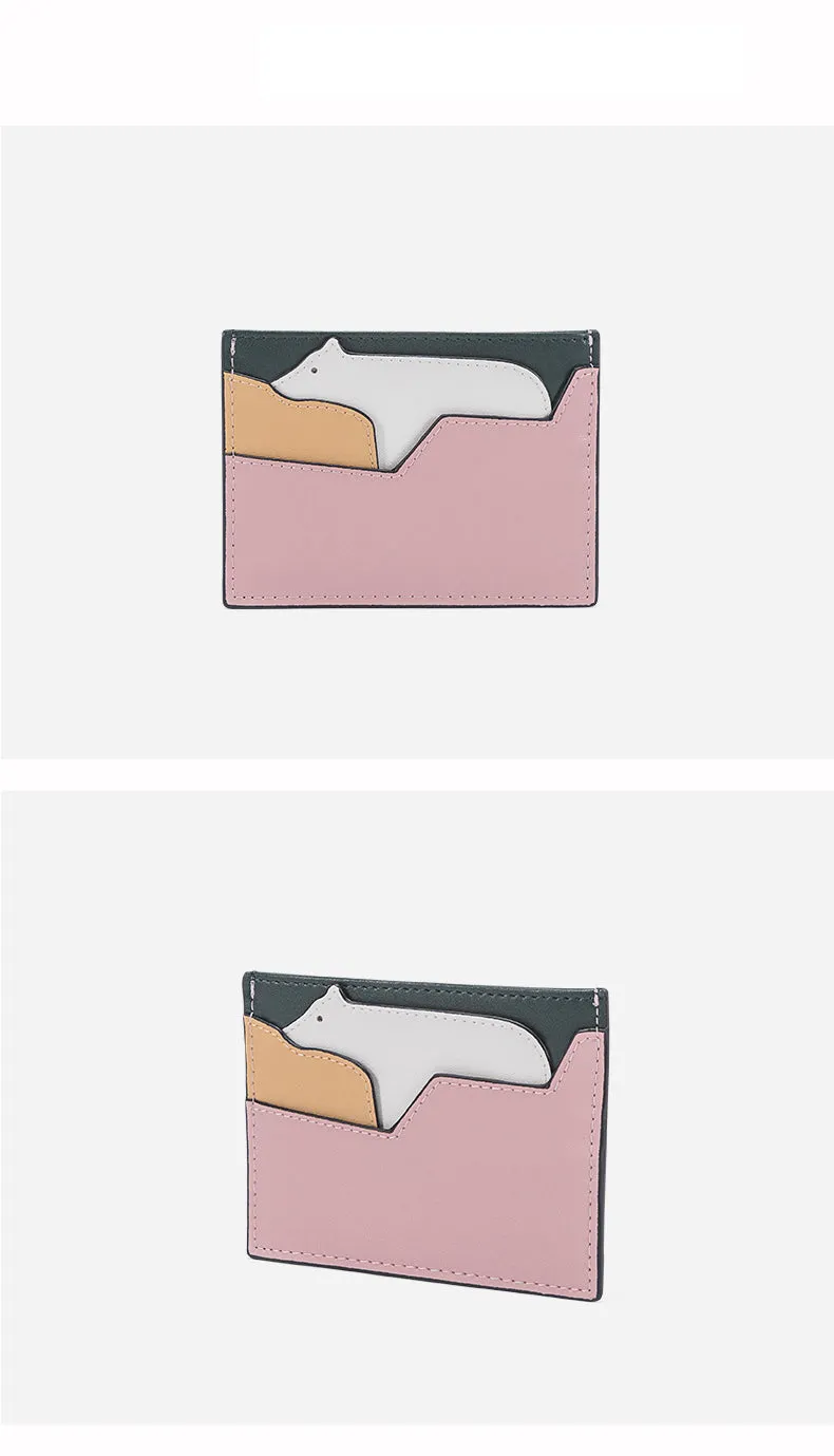 Cutest Women Green Leather Card Holder Polar Bear Card Wallet Card Holder Polar Bear Credit Card Holder For Women