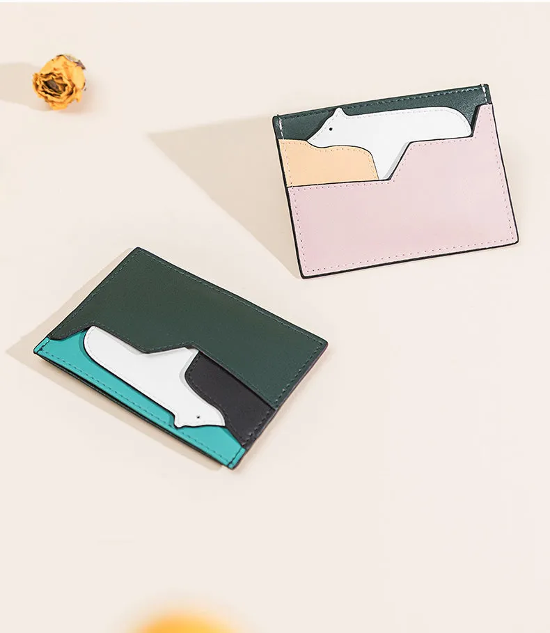 Cutest Women Green Leather Card Holder Polar Bear Card Wallet Card Holder Polar Bear Credit Card Holder For Women