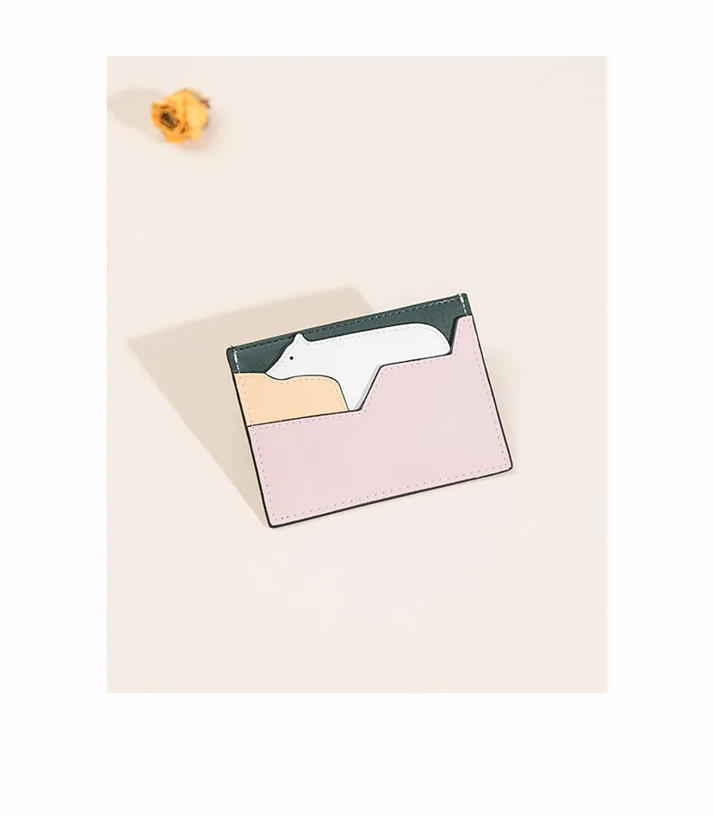 Cutest Women Pink Leather Card Holder Polar Bear Card Wallet Card Holder Polar Bear Credit Card Holder For Women