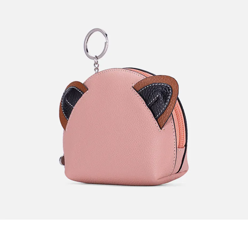 Cutest Women Pink Leather Cat Coin Wallet Small Keychain with Wallet Card Change Wallet For Women