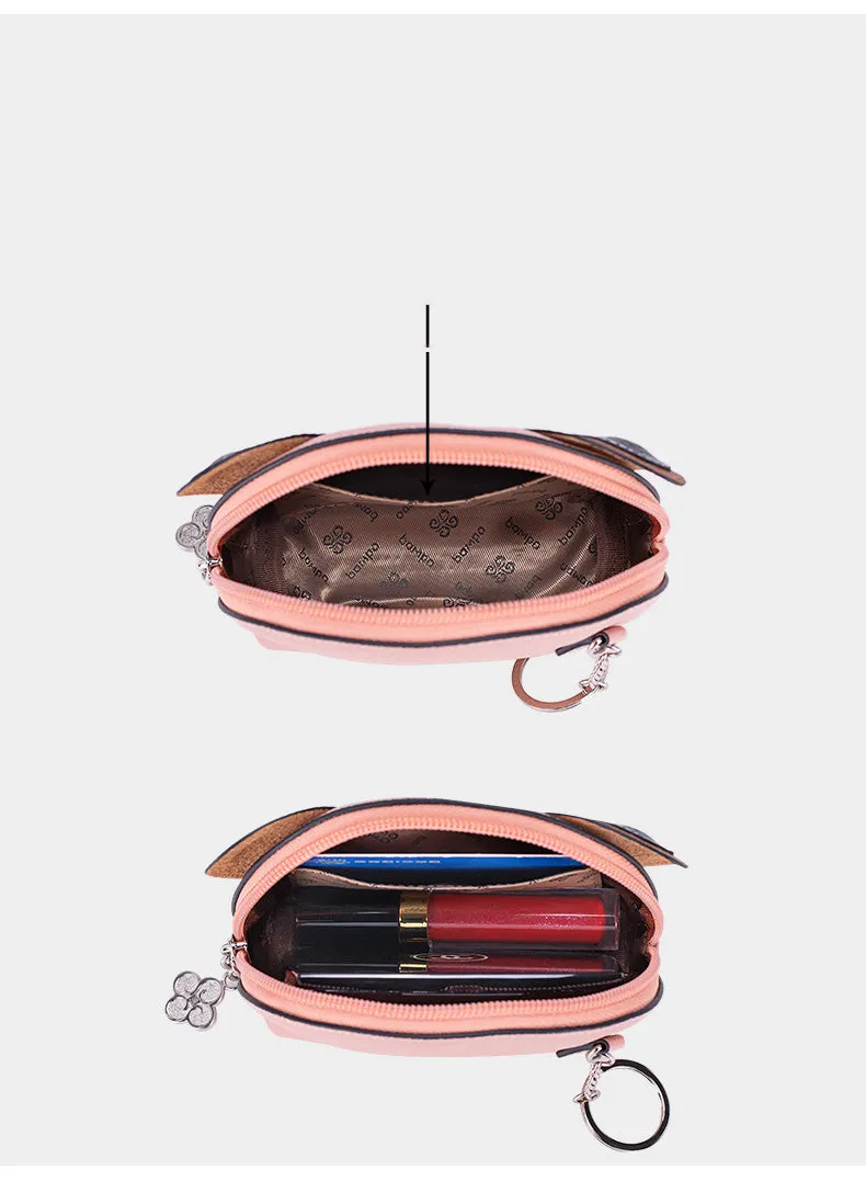 Cutest Women Pink Leather Cat Coin Wallet Small Keychain with Wallet Card Change Wallet For Women