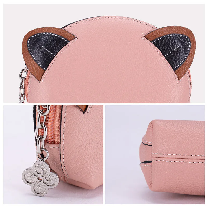 Cutest Women Pink Leather Cat Coin Wallet Small Keychain with Wallet Card Change Wallet For Women
