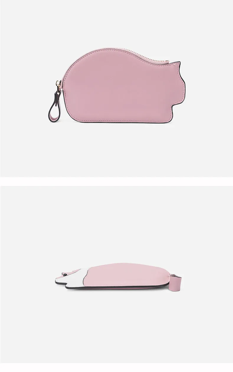 Cutest Women Pink Leather Cat Small Zipper Wallet Slim Card Wallet Change Wallet For Women