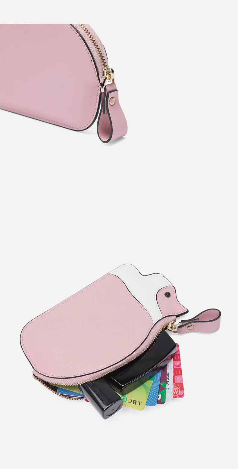 Cutest Women Pink Leather Cat Small Zipper Wallet Slim Card Wallet Change Wallet For Women