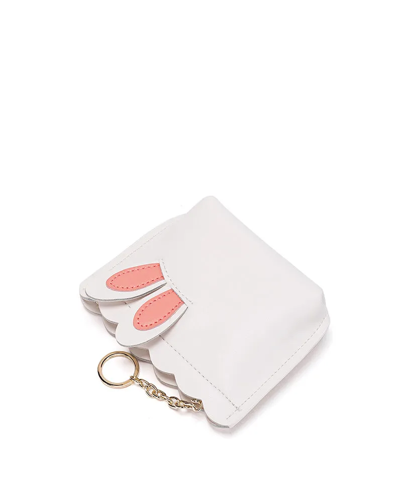 Cutest Women White Leather Bunny Coin Wallet Small Keychain with Wallet Card Wallet For Women