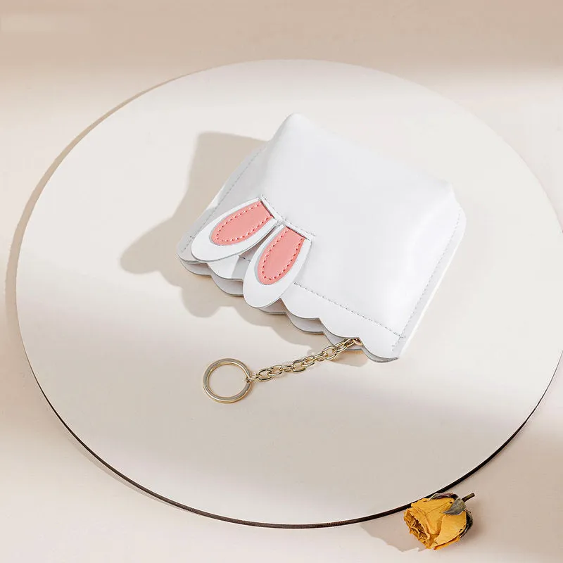 Cutest Women White Leather Bunny Coin Wallet Small Keychain with Wallet Card Wallet For Women