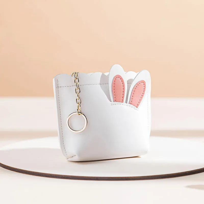 Cutest Women White Leather Bunny Coin Wallet Small Keychain with Wallet Card Wallet For Women