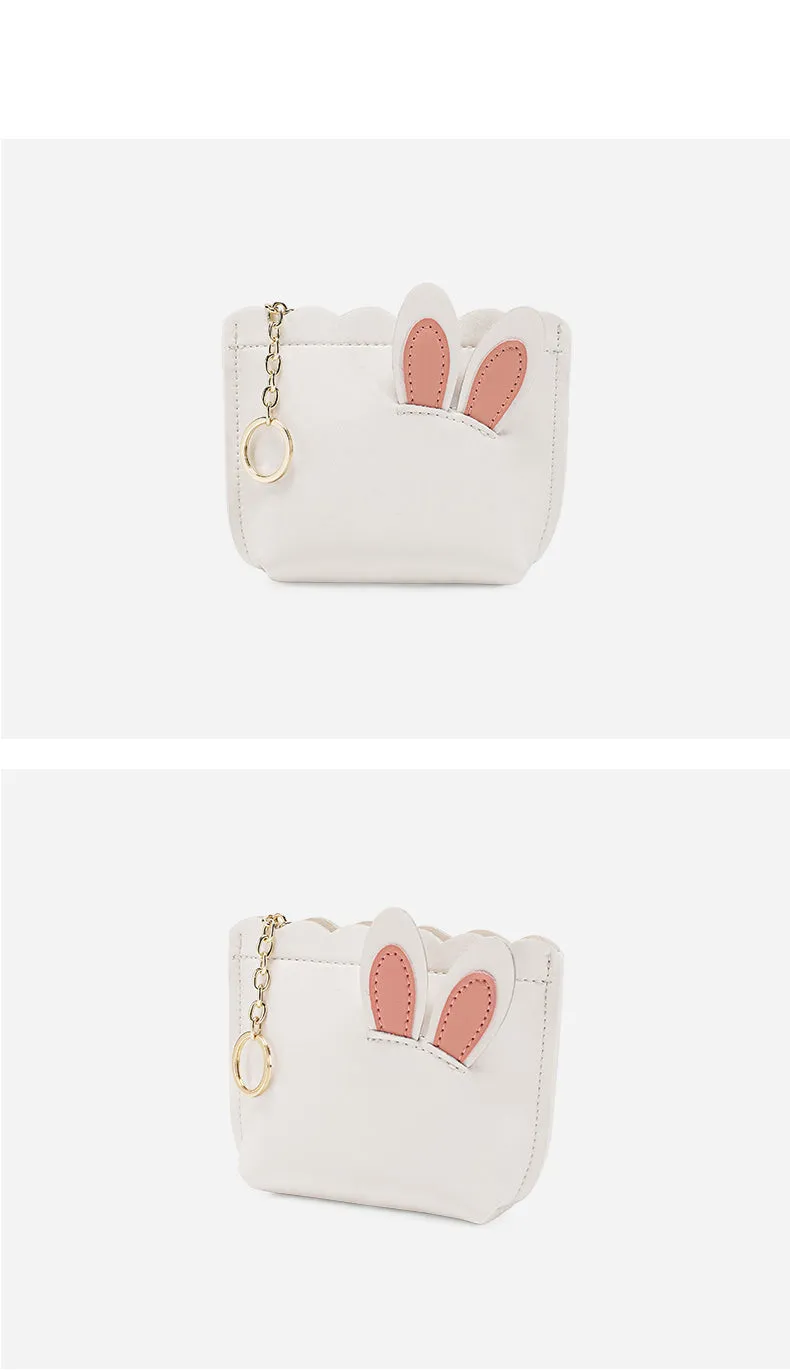 Cutest Women White Leather Bunny Coin Wallet Small Keychain with Wallet Card Wallet For Women