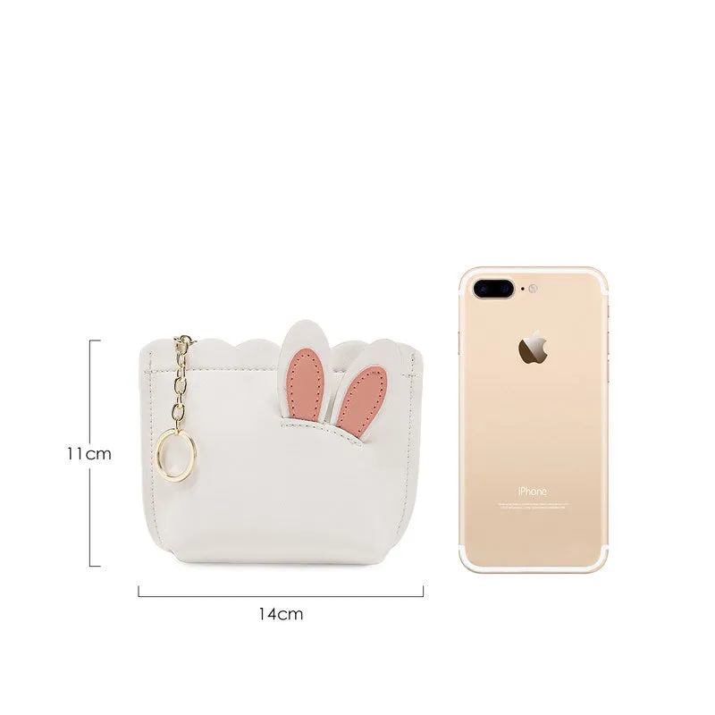 Cutest Women White Leather Bunny Coin Wallet Small Keychain with Wallet Card Wallet For Women