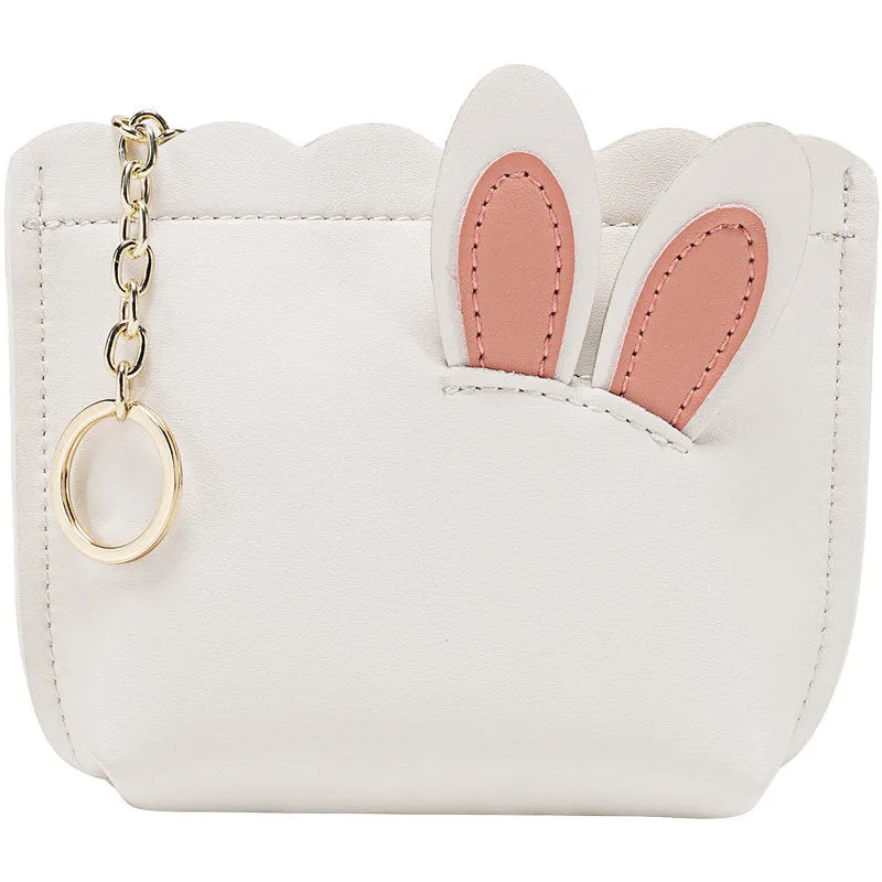 Cutest Women White Leather Bunny Coin Wallet Small Keychain with Wallet Card Wallet For Women