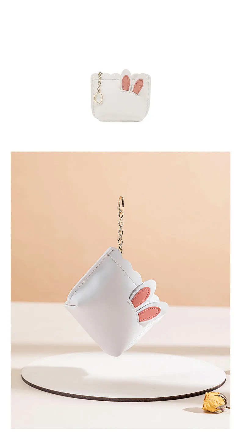Cutest Women White Leather Bunny Coin Wallet Small Keychain with Wallet Card Wallet For Women