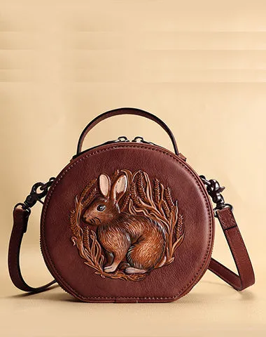 Cutest Womens Green Leather Round Handbag Bunny Crossbody Purse Vintage Round Shoulder Bags for Women