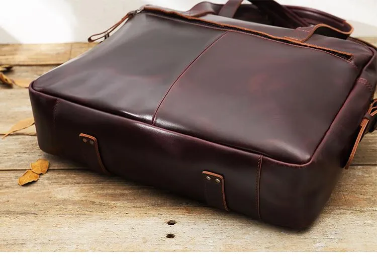 Dark Brown Cool Leather Mens Large 15 inches Briefcase Laptop Briefcase Messenger Bags Side Bags Work Bag for Men