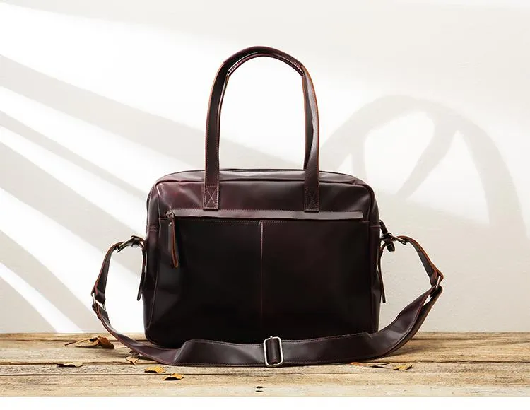 Dark Brown Cool Leather Mens Large 15 inches Briefcase Laptop Briefcase Messenger Bags Side Bags Work Bag for Men