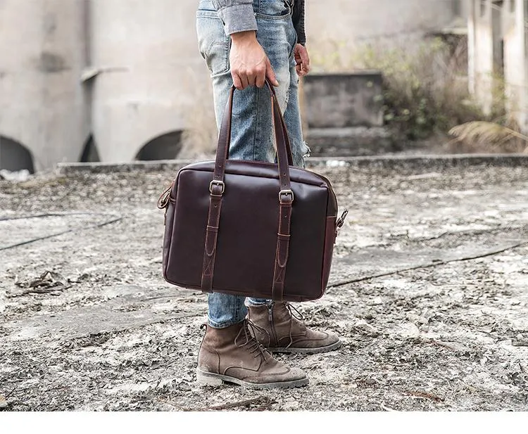 Dark Brown Cool Leather Mens Large 15 inches Briefcase Laptop Briefcase Messenger Bags Side Bags Work Bag for Men