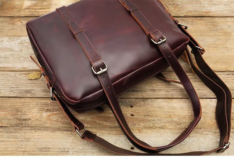 Dark Brown Cool Leather Mens Large 15 inches Briefcase Laptop Briefcase Messenger Bags Side Bags Work Bag for Men