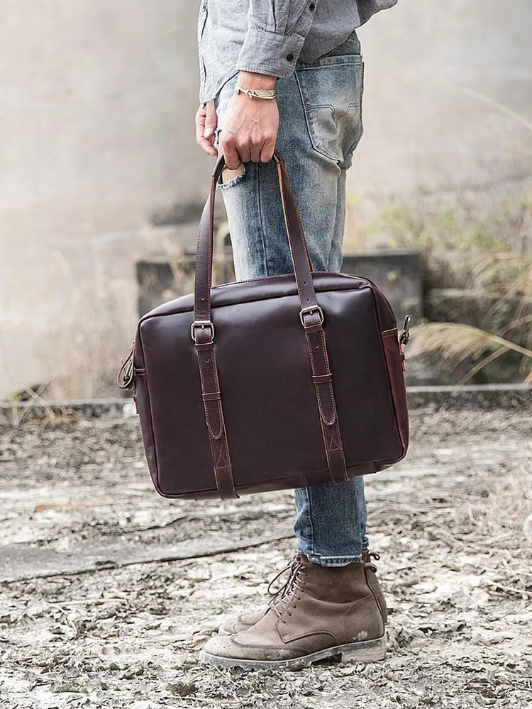Dark Brown Cool Leather Mens Large 15 inches Briefcase Laptop Briefcase Messenger Bags Side Bags Work Bag for Men
