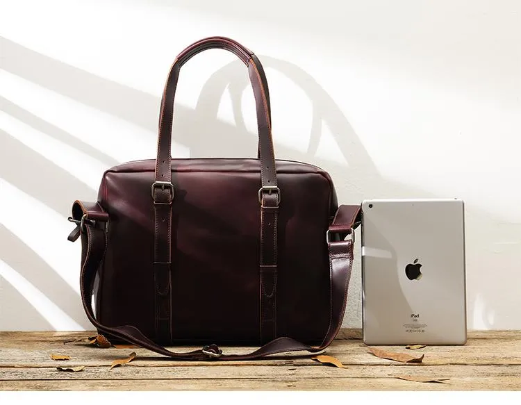 Dark Brown Cool Leather Mens Large 15 inches Briefcase Laptop Briefcase Messenger Bags Side Bags Work Bag for Men