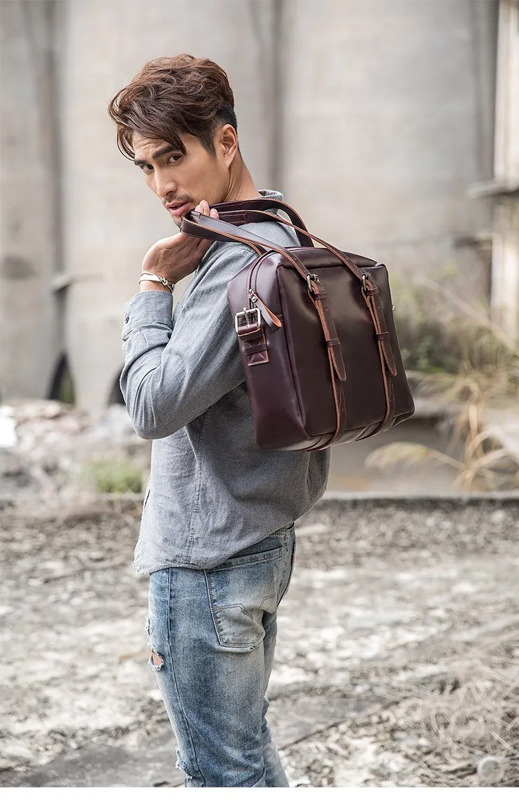 Dark Brown Cool Leather Mens Large 15 inches Briefcase Laptop Briefcase Messenger Bags Side Bags Work Bag for Men