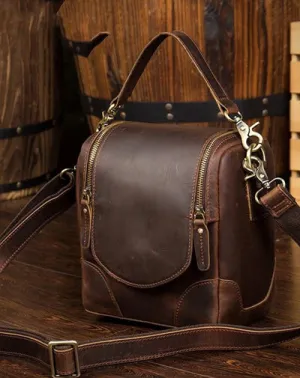 Dark Brown Leather Mens Small SLR Camera Bag Shoulder Bag Messenger Bag For Men
