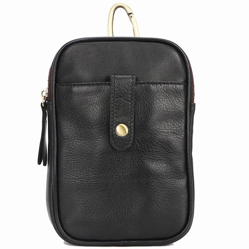 Dark Brown Vintage Leather Mens Small Messenger Bag Waist Bag Black Belt Pouch Bag For Men