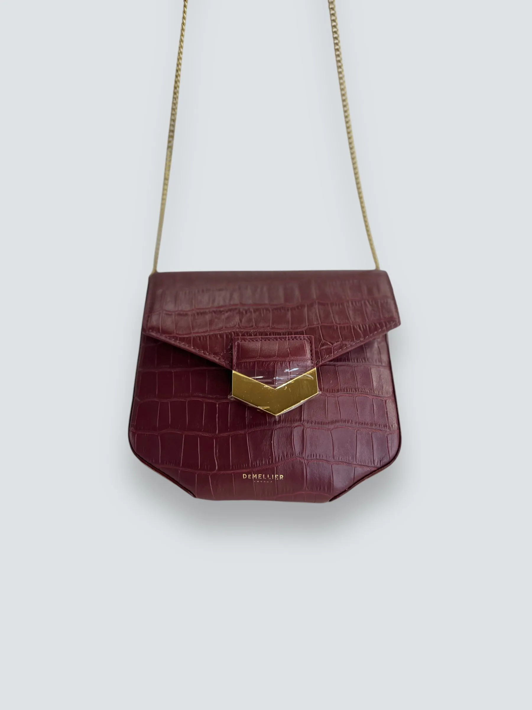 Demellier Burgundy Croc Embossed Leather Crossbody