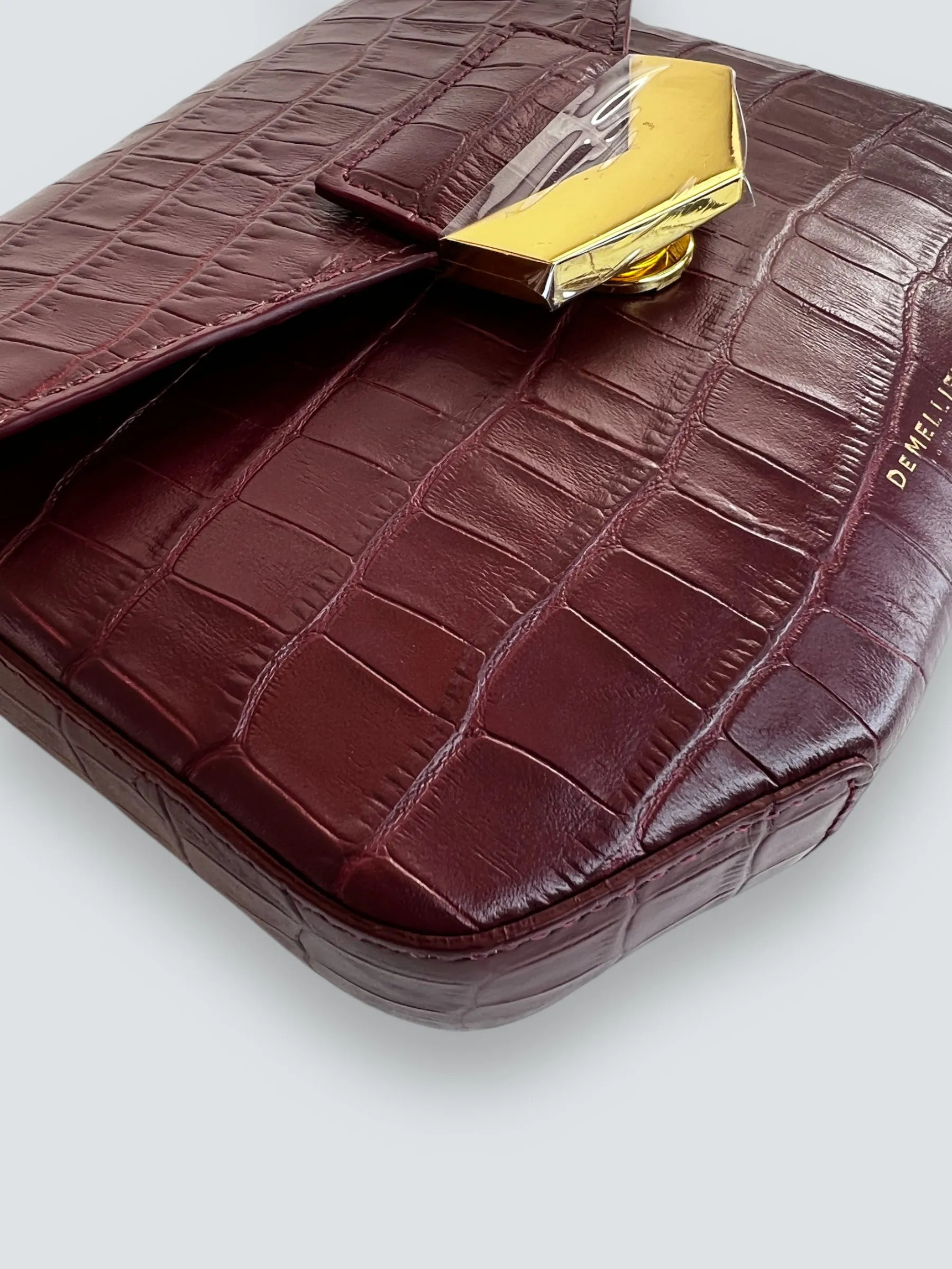 Demellier Burgundy Croc Embossed Leather Crossbody