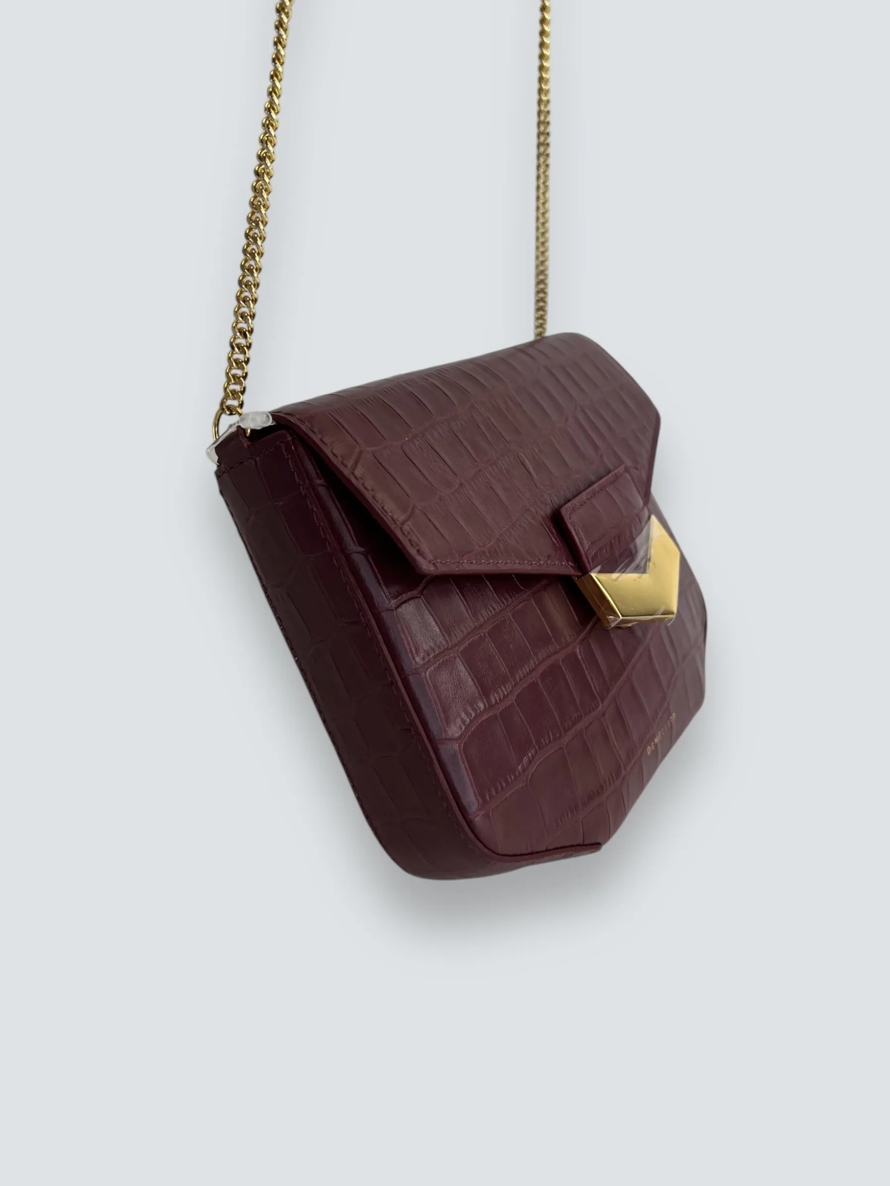 Demellier Burgundy Croc Embossed Leather Crossbody