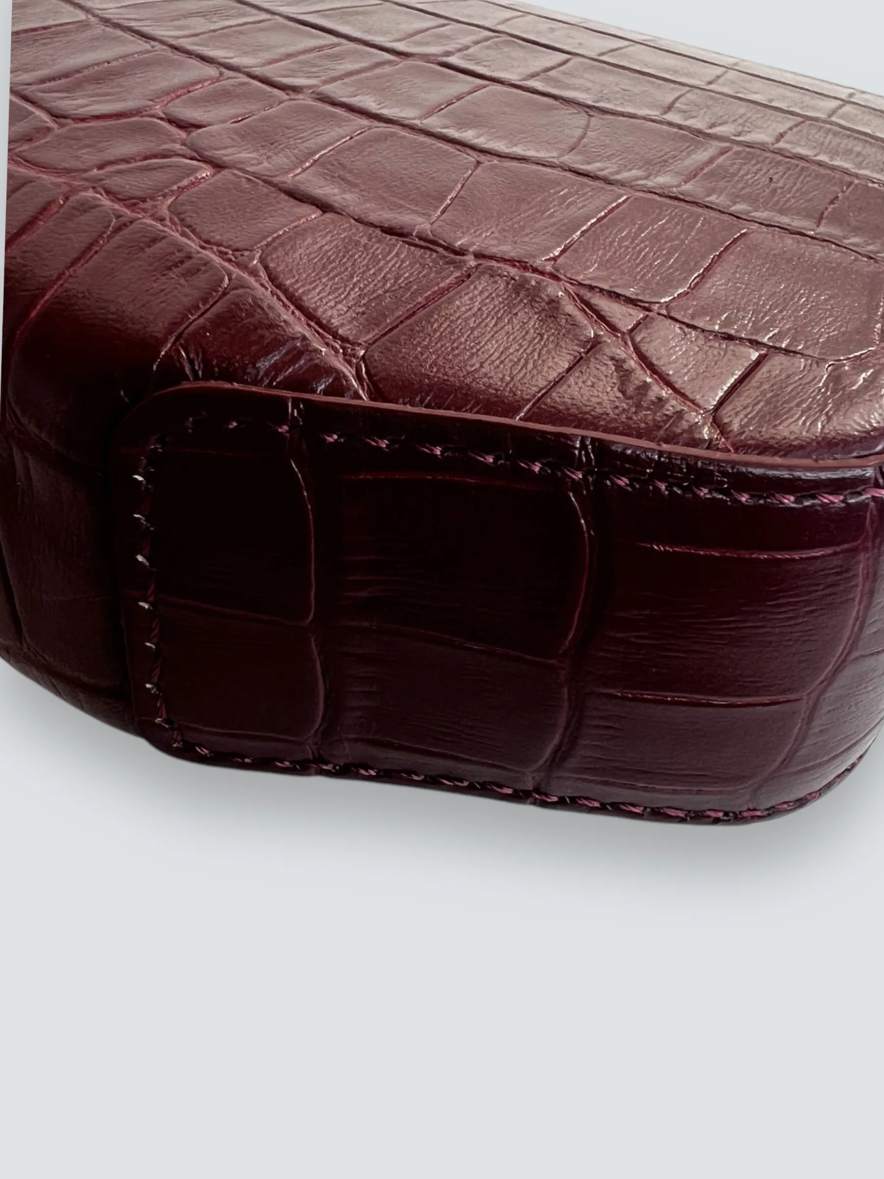 Demellier Burgundy Croc Embossed Leather Crossbody