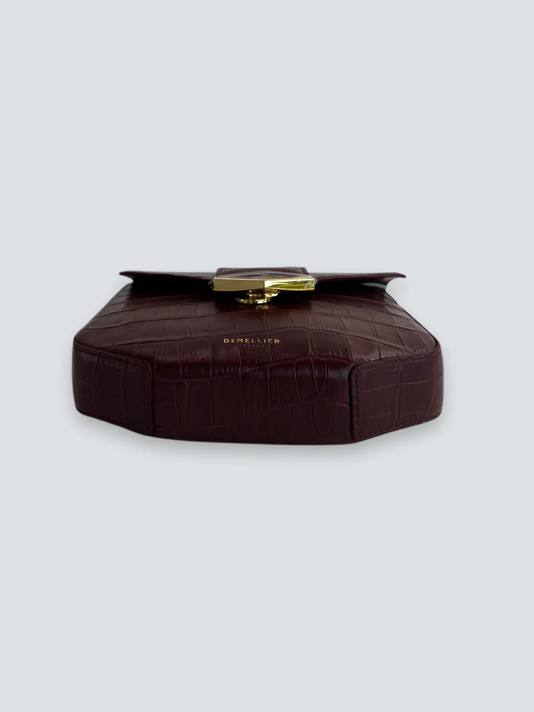 Demellier Burgundy Croc Embossed Leather Crossbody