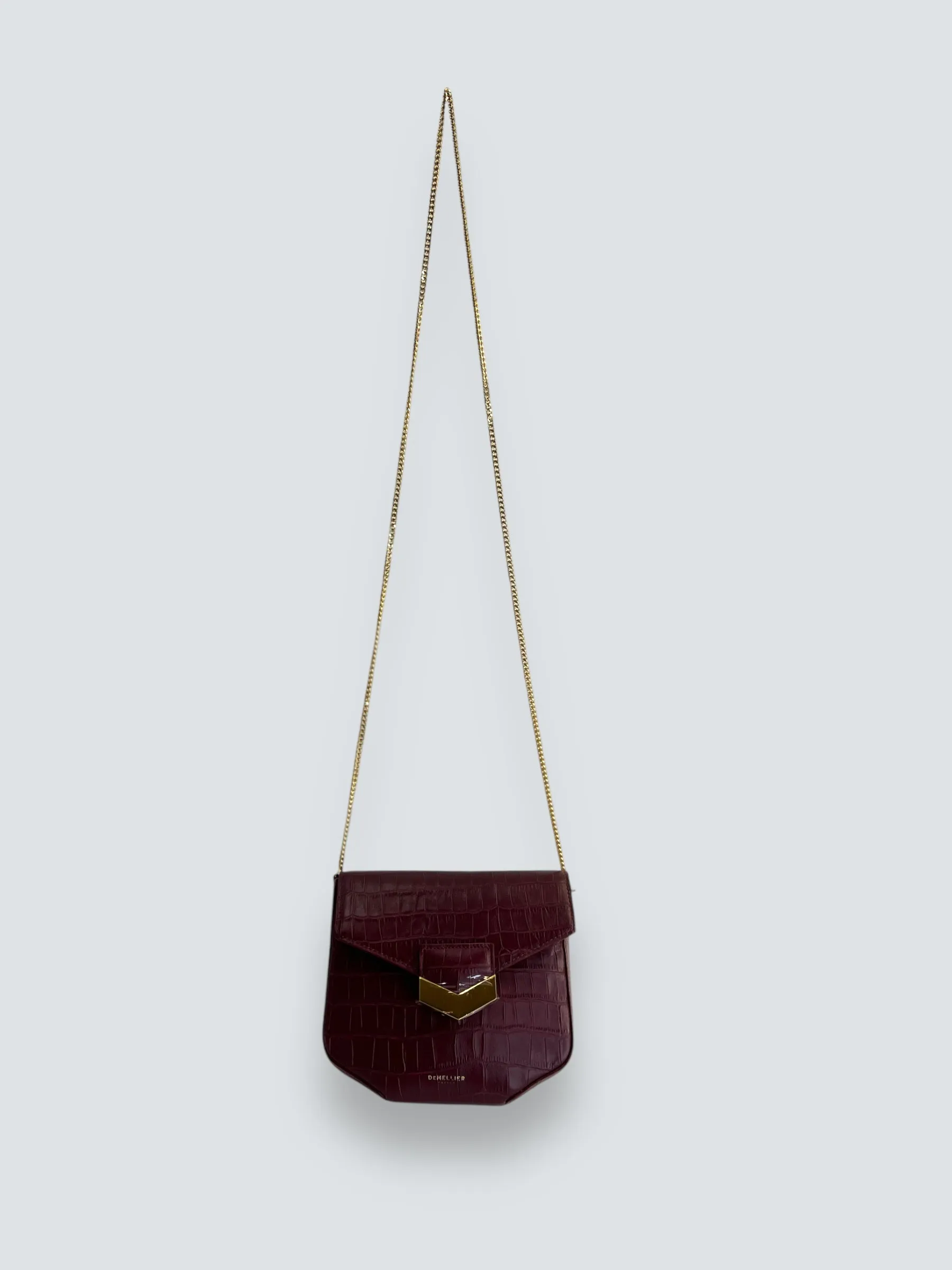 Demellier Burgundy Croc Embossed Leather Crossbody