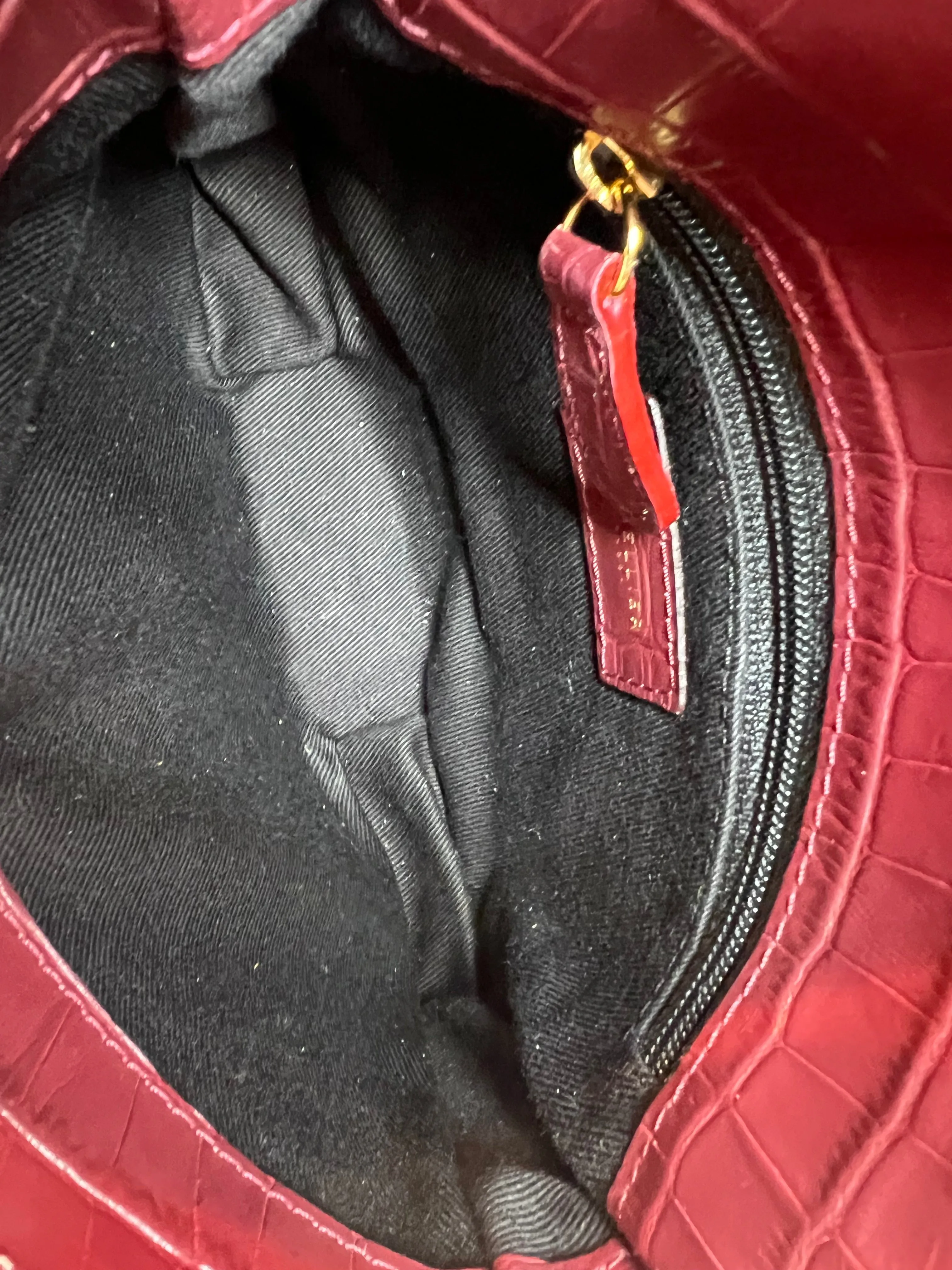 Demellier Burgundy Croc Embossed Leather Crossbody