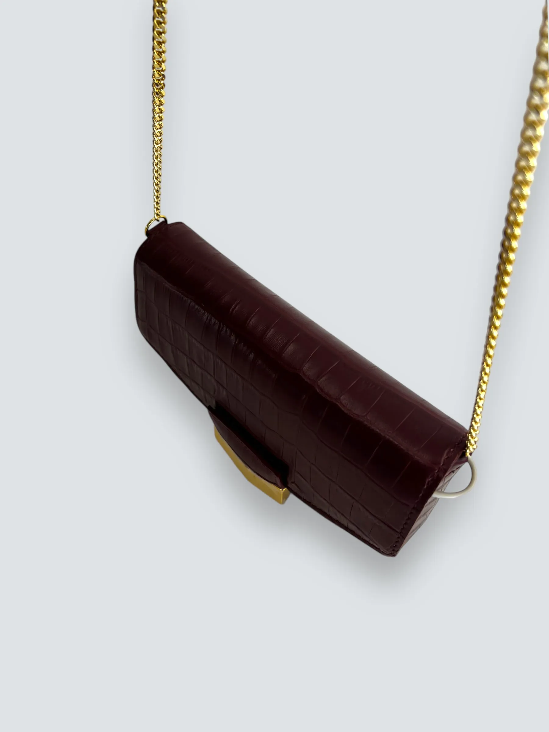Demellier Burgundy Croc Embossed Leather Crossbody