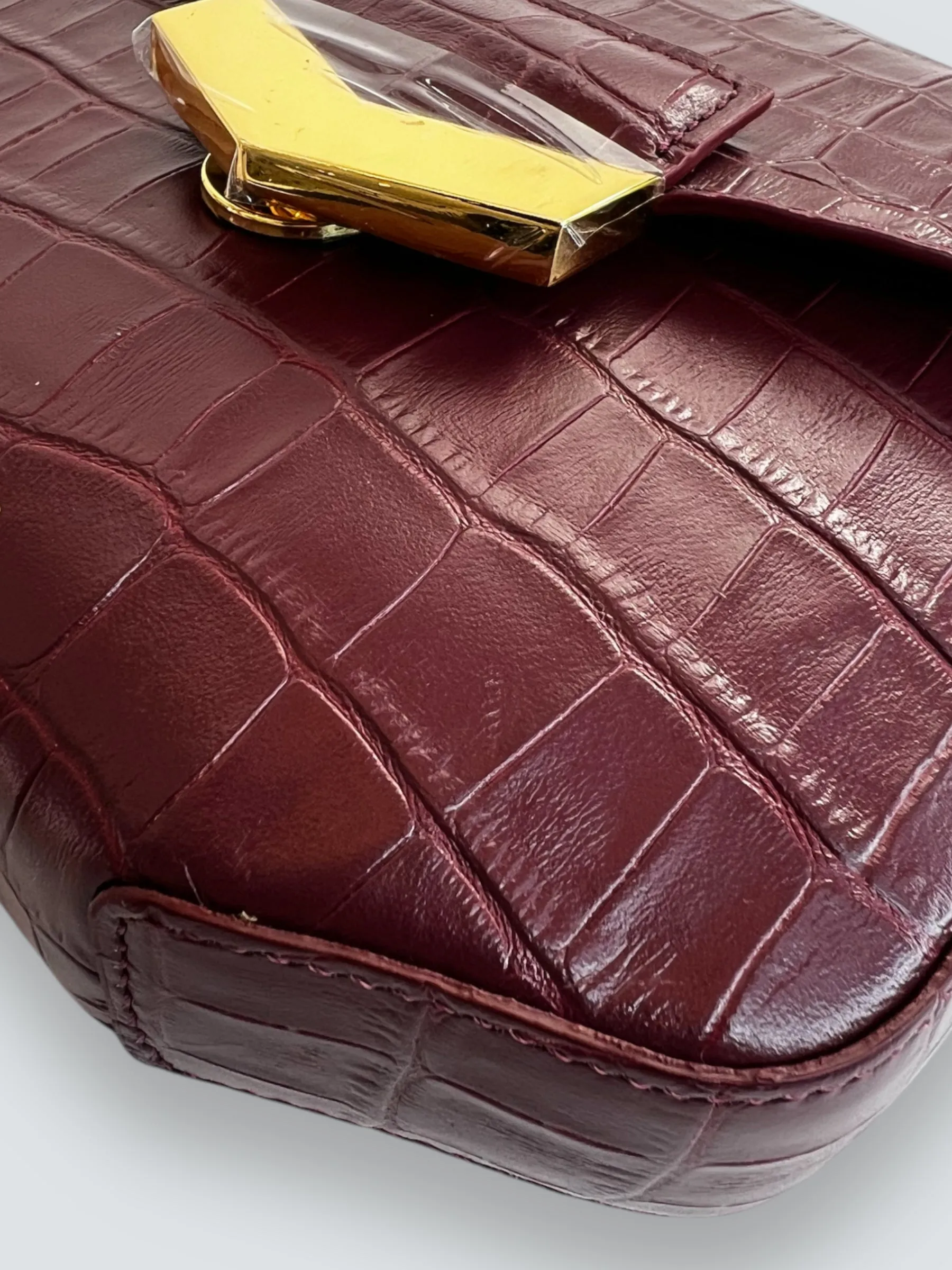 Demellier Burgundy Croc Embossed Leather Crossbody