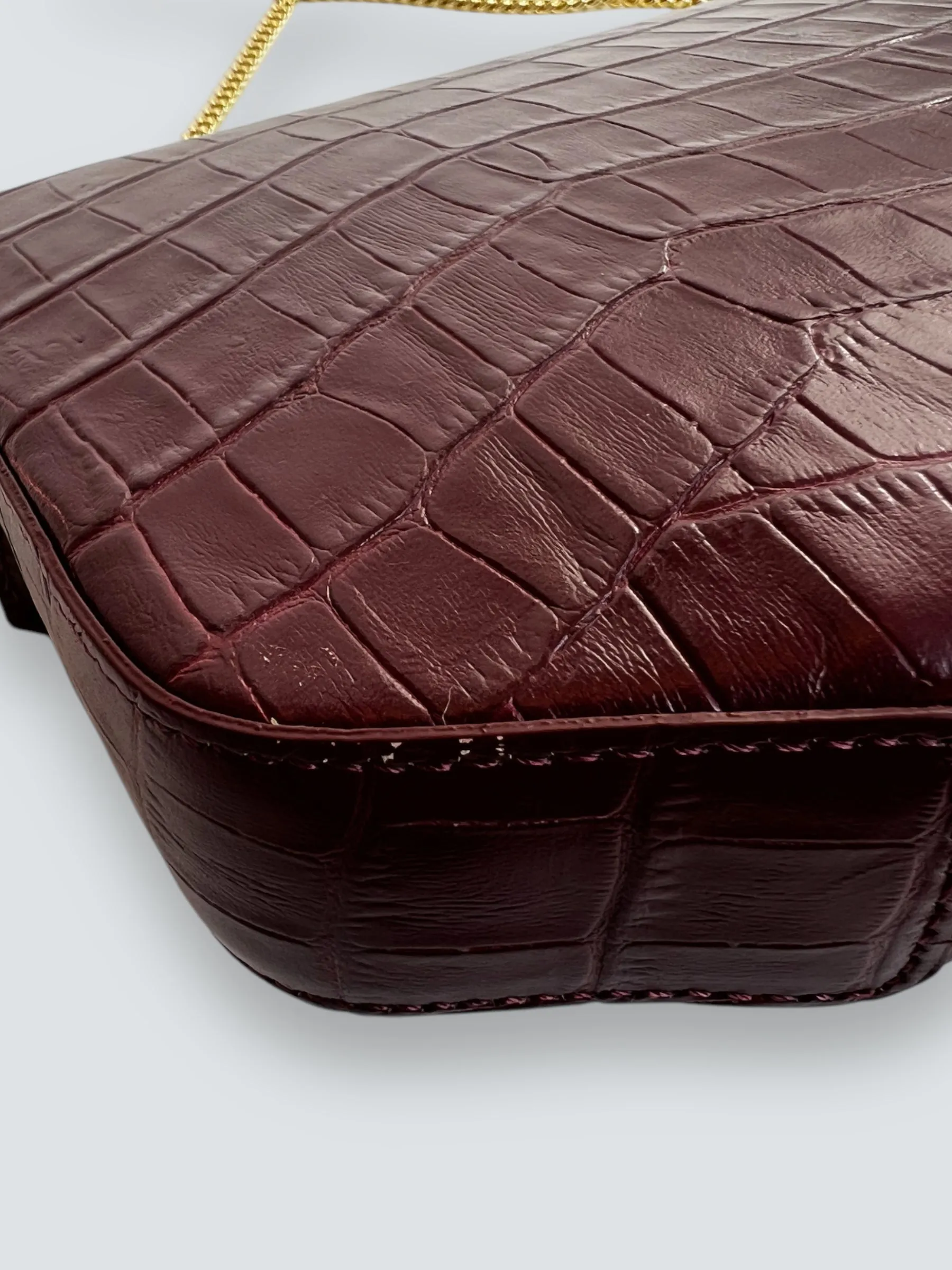 Demellier Burgundy Croc Embossed Leather Crossbody