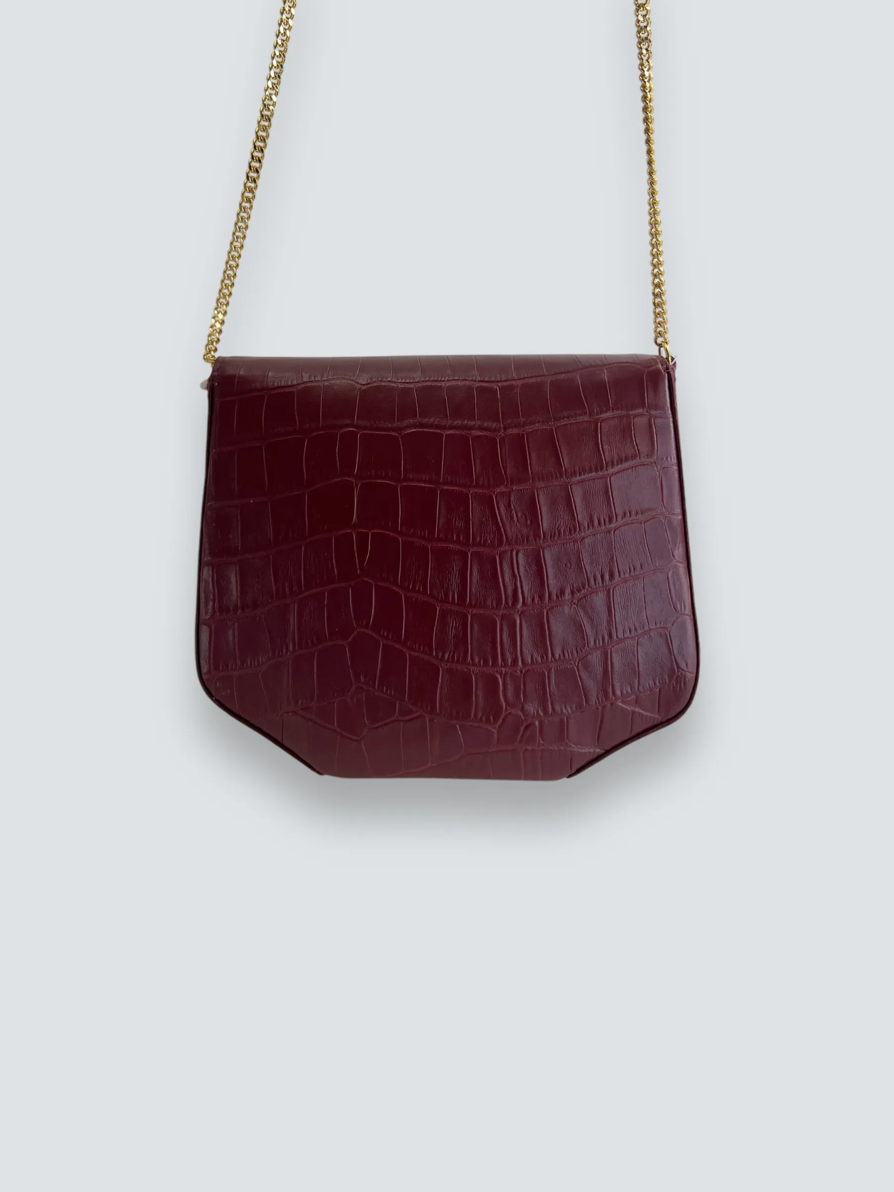 Demellier Burgundy Croc Embossed Leather Crossbody