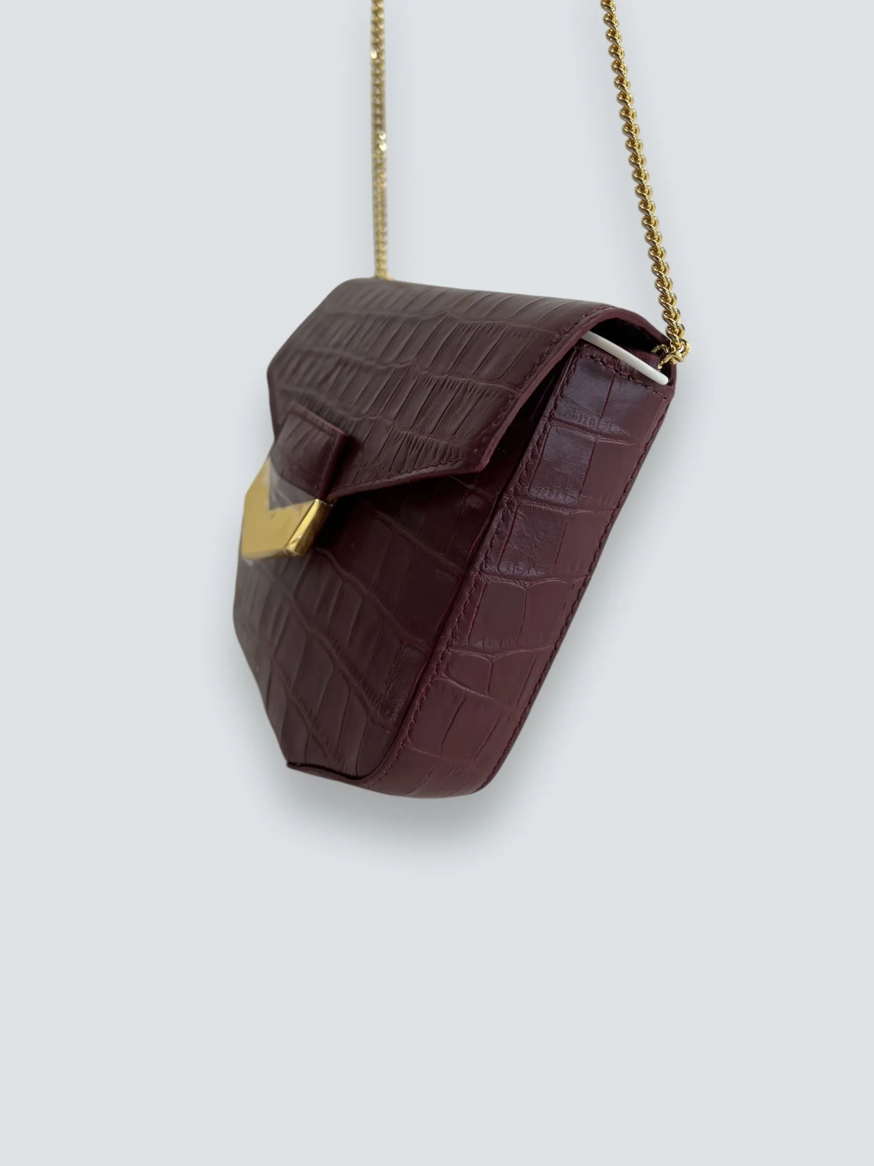 Demellier Burgundy Croc Embossed Leather Crossbody