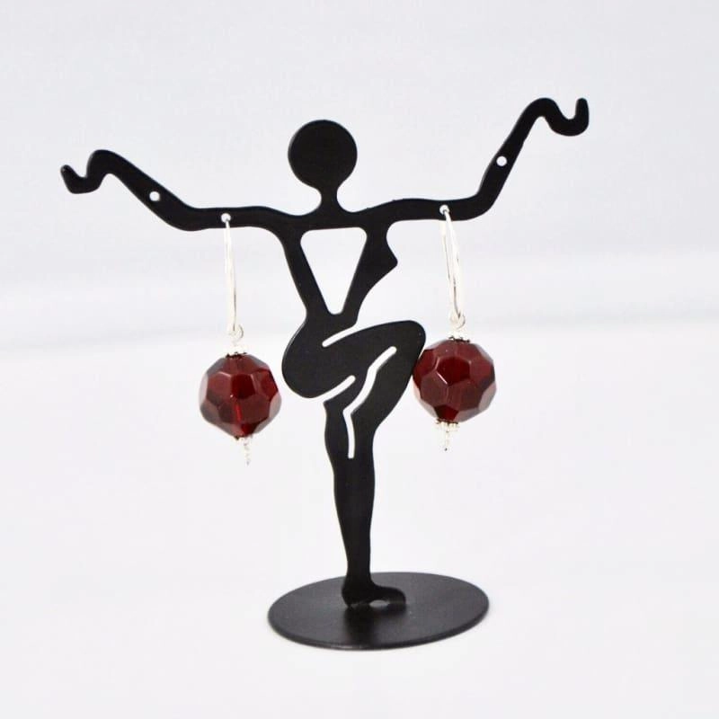 Elegant Red Rondelle Dangle Women's Silver Sterling Drop Earrings