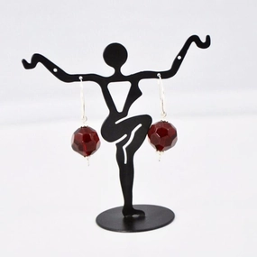 Elegant Red Rondelle Dangle Women's Silver Sterling Drop Earrings