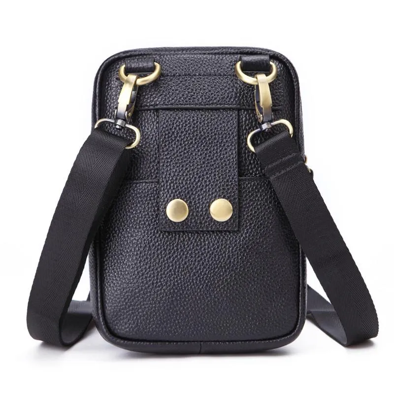 Fashion Brown Leather Men's Belt Pouch Waist Bag Black Mini Side Bag For Men