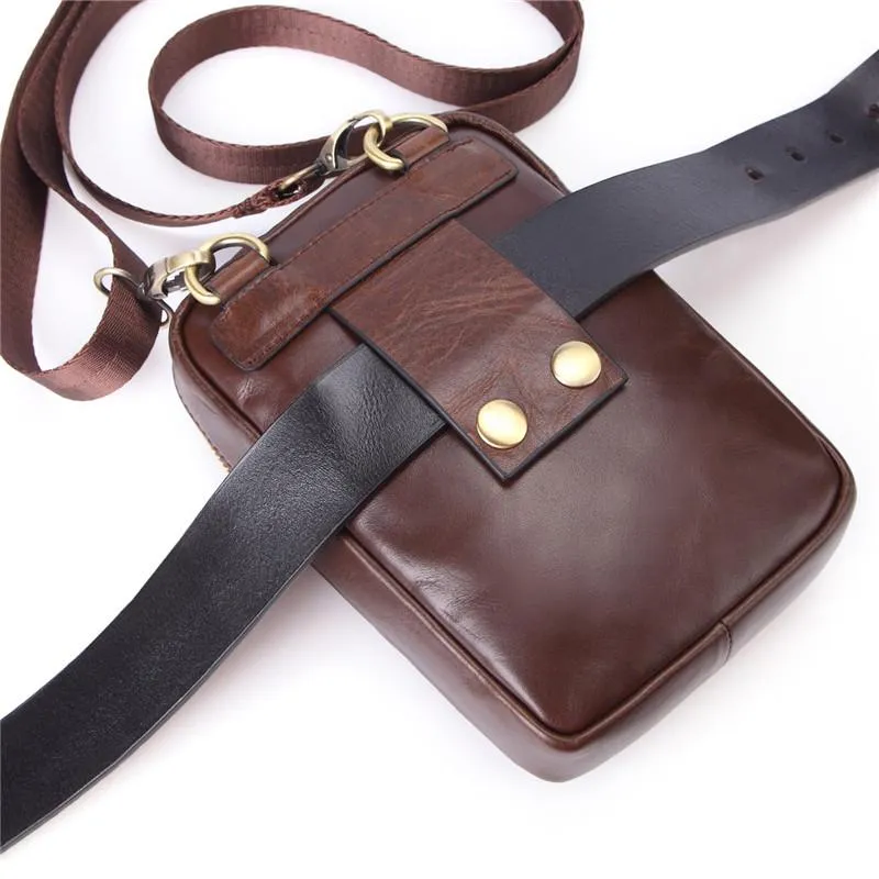 Fashion Brown Leather Men's Belt Pouch Waist Bag Black Mini Side Bag For Men