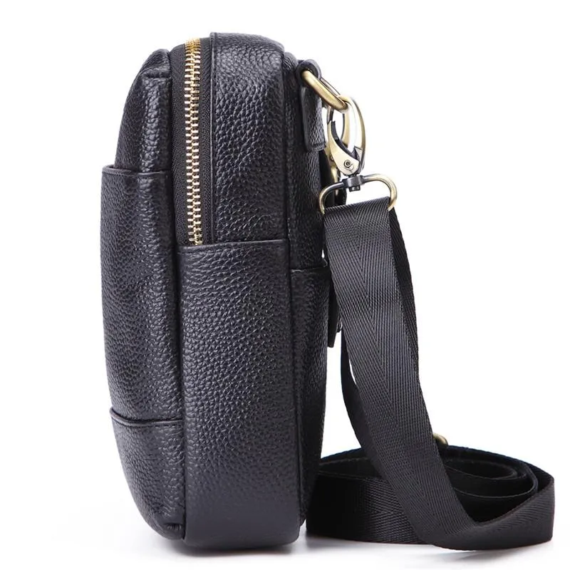 Fashion Brown Leather Men's Belt Pouch Waist Bag Black Mini Side Bag For Men