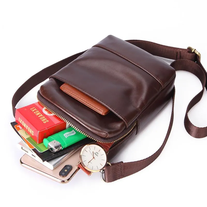 Fashion Brown Leather Men's Belt Pouch Waist Bag Black Mini Side Bag For Men