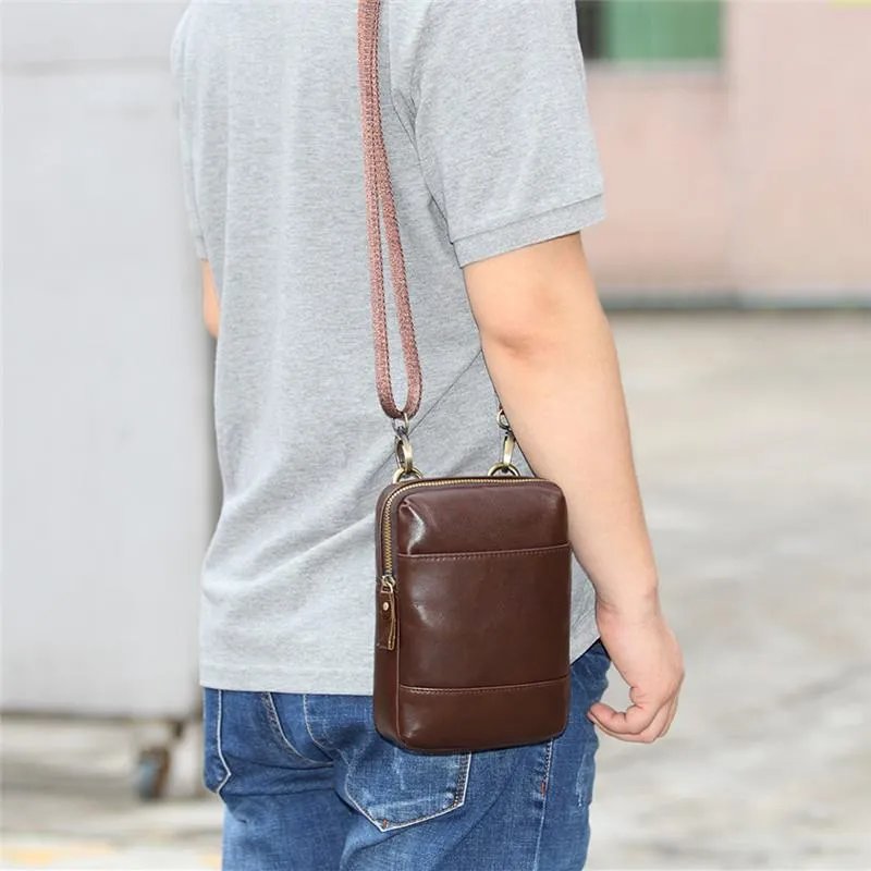 Fashion Brown Leather Men's Belt Pouch Waist Bag Black Mini Side Bag For Men