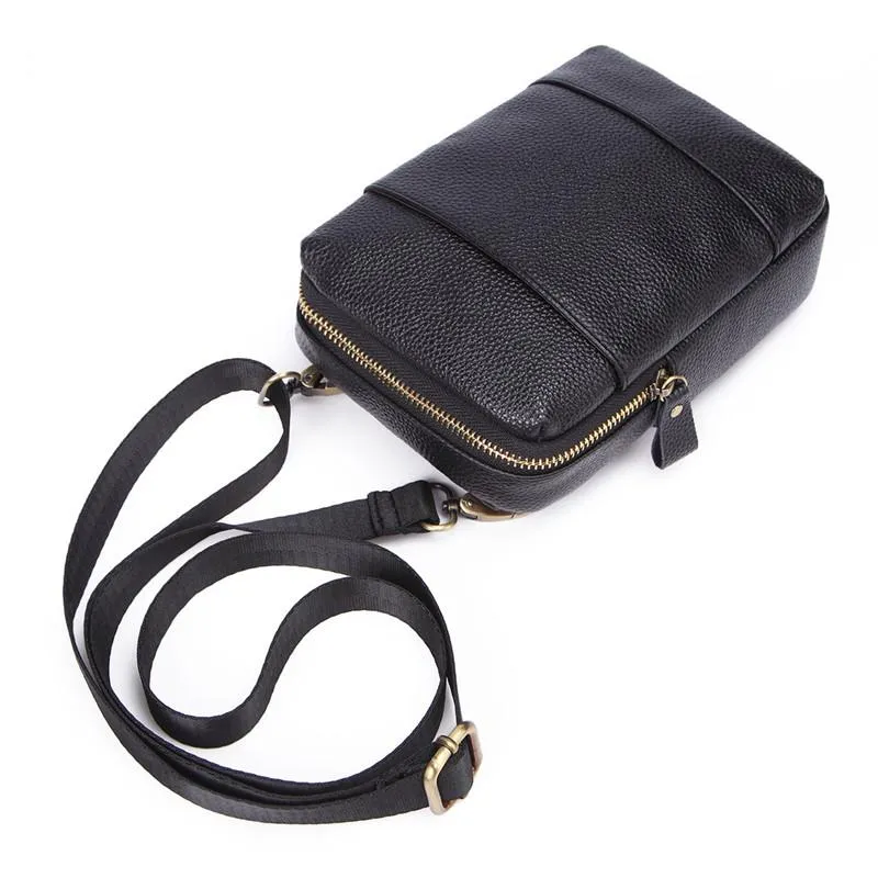 Fashion Brown Leather Men's Belt Pouch Waist Bag Black Mini Side Bag For Men