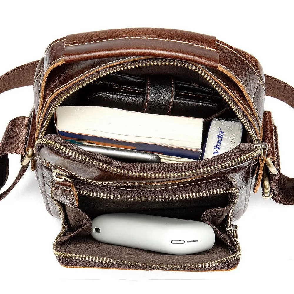 Fashion Brown Leather Men's Small Vertical Courier Bag Messenger Bag Side Bag For Men