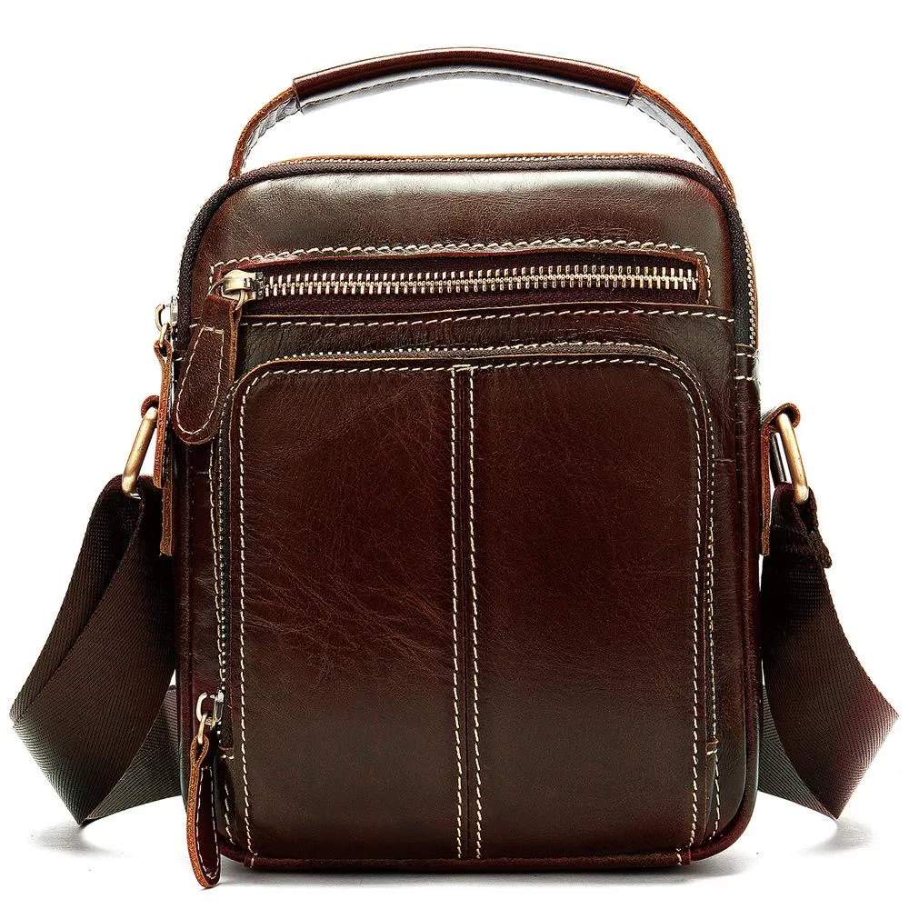 Fashion Brown Leather Men's Small Vertical Courier Bag Messenger Bag Side Bag For Men
