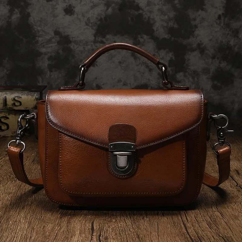 Fashion Womens Black Leather Satchel Handbag Small Brown Satchel Bag Crossbody Bags for Ladies