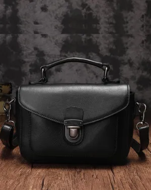 Fashion Womens Black Leather Satchel Handbag Small Brown Satchel Bag Crossbody Bags for Ladies
